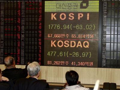 Börsenhändler verfolgen die Entwicklung an der südkoreanischen Börse. Foto: Kim Hee Chul Börse in Seoul