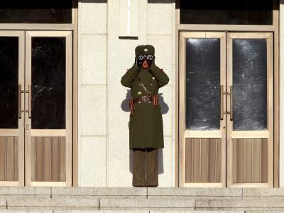 Starrer Blick: Ein nordkoreanischer Grenzsoldat lässt den Süden nicht aus den Augen. Foto: Jeon Heon-Kyun Starrer Blick