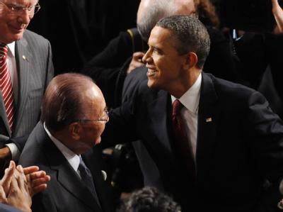 Barack Obama vor seiner Rede zur Lage der Nation im US-Kongress. Foto: Michael Reynolds Obama im Kongress