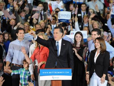 Der Republikaner Mitt Romney feuert vor Anhängern seinen Sieg in Florida. Foto: Erik S. Lesser Mitt Romney nach Sieg in Florida