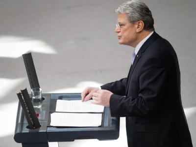 Bundespräsident Joachim Gauck bei seiner Rede. Foto: Michael Kappeler Gauck-Rede