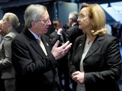 Luxemburgs Premierminister Jean-Claude Juncker und die österreichische Finanzministerin Maria Fekter. Foto: Torkil Adsersen/Archiv Finanzminister-Treffen