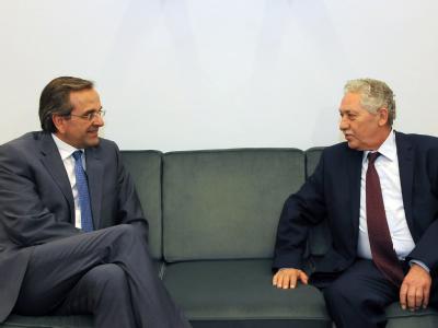 Antonis Samaras (l) im Gespräch mit Fotis Kouvelis, Führer der Demokratischen Linken. Foto: Willy Antoniou Antonis Samaras