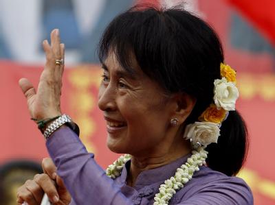 Birmas Oppositionsführerin Aung San Suu Kyi, aufgenommen in Rangun. Foto: Nyein Chan Naing Suu Kyi betritt die Weltbühne