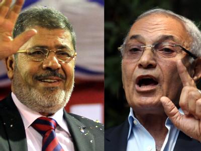 Mohammed Mursi (l) und Ahmed Schafik sind bei der Präsidentenwahl in Ägypten noch im Rennen. Foto: Khaled Elfiqi Mursi und Schafik