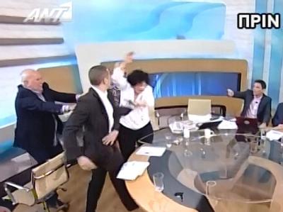 Im griechischen Morgenmagazin ging es hoch her. Foto: STR Live-Übertragung