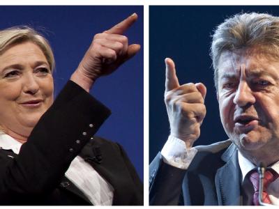 Spannendes Duell im nordfranzösischen Bergbau-Stadt Henin-Beaumont: Dort trat der Chef der Linksfront, Jean-Luc Mélenchon (r), gegen die rechtsextreme Ultranationalistin Marine Le Pen (l) an. Foto: Ian Laggsdon Wahlen zur Nationalversammlung