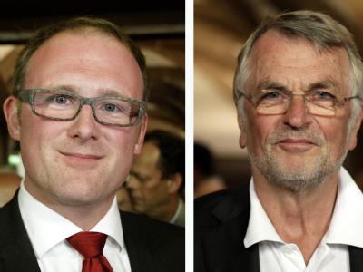 Sie traten zur Stichwahl an: Der SPD-Kandidat und klare Sieger Sören Link (l.) und der CDU-Politiker Benno Lensdorf. Foto: Roland Weihrauch/Archiv OB-Wahl in Duisburg