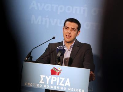 Der Chef des Bündnisses der radikalen Linken (Syriza), Alexis Tsipras, gibt ein Statement nach der wahl ab. Foto: Alkis Konstantinides Alexis Tsipras