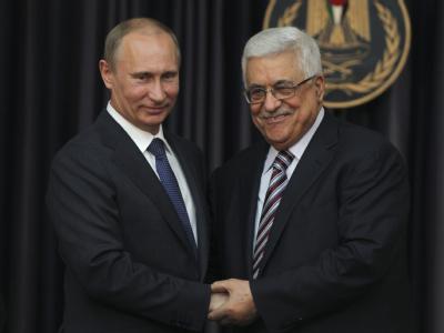 Russlands Präsident Putin trifft Palästinenserpräsident Mahmud Abbas in Bethlehem. Foto: Atef Safadi Putin und Abbas