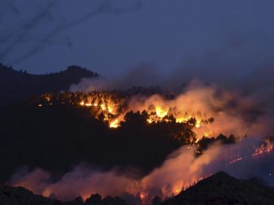 Brennende Waldhänge auf der Kanaren-Insel La Palma. Foto: Miguel Calero Brennende Waldhänge auf La Palma