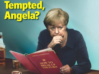 Pünktlich zu ihrer Rückkehr aus dem Sommerurlaub hat die britische Wochenzeitung «The Economist» Bundeskanzlerin Merkel mit einem vermeintlichen Euro-Austrittsszenario auf die Titelseite gehoben. Foto: The Economist/dpa «The Economist»