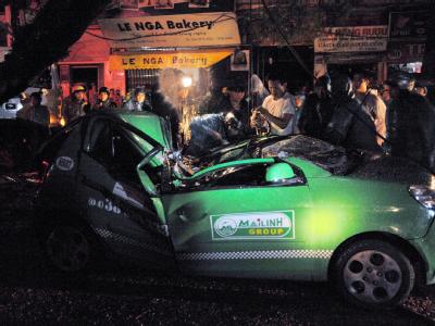 In Hanoi wurde ein Taxifahrer von einem umstürzenden Baum erschlagen. Foto: Luong Thai Linh Sturmschaden