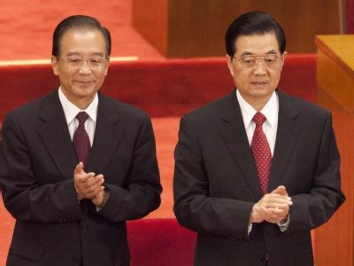 Chinas starke Männer - Hu Jintao und Wen Jiabao: Foto: Adrian Bradshaw/Archiv Hu Jintao und Wen Jiabao