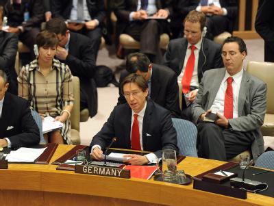 Deutschlands UN-Botschafter Peter Wittig bei einem Treffen des Sicherheitsrates. Foto: Andrew Gombert UN-Sicherheitsrat