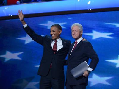 Barack Obama und Bill Clinton auf dem Parteitag der Demokraten in Charlotte. Foto: Michael Reynolds Obama und Clinton