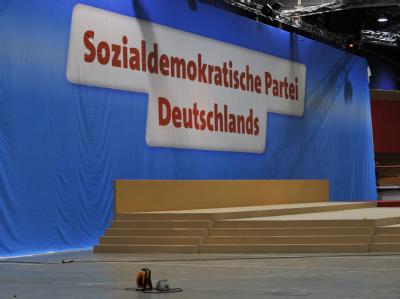 Baustelle SPD: Vorbereitungen zum Bundesparteitag auf dem Dresdner Messegelände. Baustelle SPD