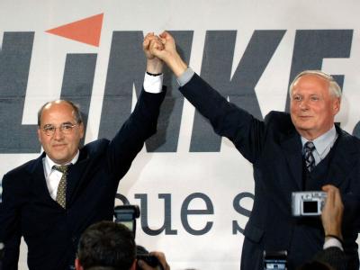 Hoffen auf starkes Ergebnis am 27. September: Die beiden Spitzenkandidaten der Linkspartei, Gregor Gysi und Oskar Lafontaine. Gysi und Lafontaine
