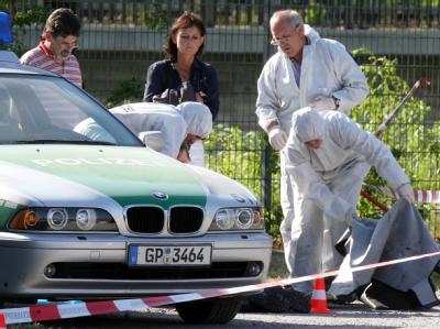 Spurensicherung am Tatort des Heilbronner Polizistenmords. Foto: Bernd Weißbrod/Archiv Polizistenmord in Heilbronn