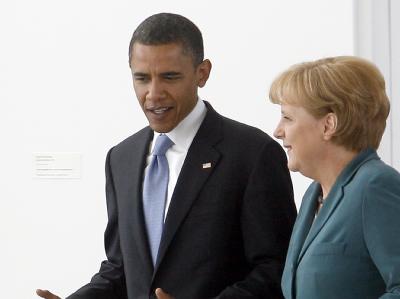 Kanzlerin Angela Merkel mit Barack Obama. Foto: dpa/Archiv Merkel und Obama