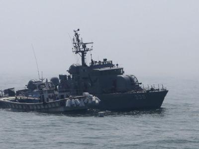 Südkoreanisches Kriegsschiff. An der koreanischen Seegrenze ist es zu einem Zwischenfall gekommen. Grenzverletzung in Korea