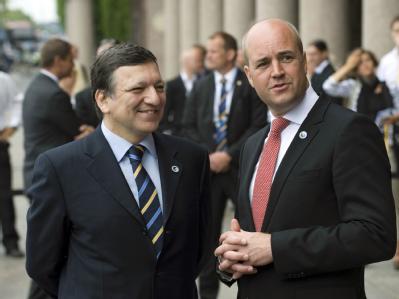Der EU-Kommissionspräsident José Manuel Barroso und der schwedische Regierungschef und seit Mittwoch amtierende EU-Ratsvorsitzende Fredrik Reinfeldt. Barroso und Reinfeldt