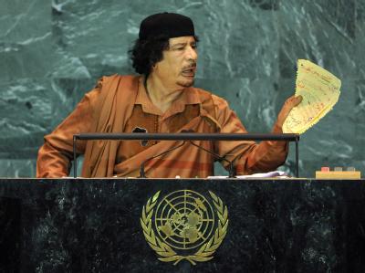 Libyens Revolutionsführer Gaddafi vor der UN-Vollversammlung. Muammar al-Gaddafi