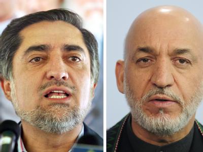 Kontrahenten: Abdullah Abdullah, Kandidat für das Präsidentenamt in Afghanistan (l), und der Präsident Afghanistans, Hamid Karsai. Stichwahl in Afghanistan