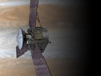 Illustration der NASA-Sonde «Juno» vor dem Planeten Jupiter. (Archivbild) «Juno»