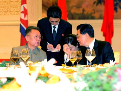 Kim Jong Il (l) und Hu Jintao bei einem Treffen im Mai 2010 (Archivbild). Nordkoreas Machthaber besucht angeblich China
