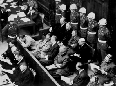 Eröffnung des Nürnberger Kriegsverbrecher-Hauptprozesses am 20. November 1945 im Gerichtssaal des Justizpalastes. Nürnberger Prozesse