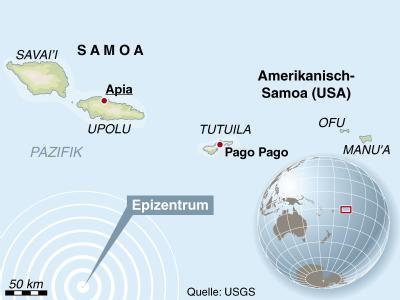 Das Epizentrum des Erdbebens lag südlich von Samoa. Beben vor Samoa