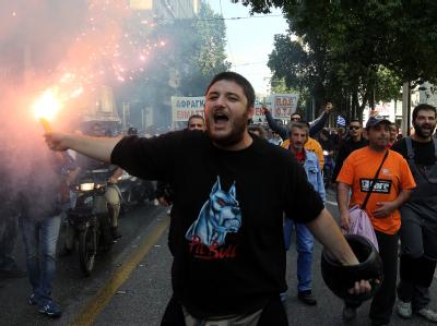 Auch Bus- und U-Bahnfahrer beteiligen sich an den Streiks in Griechenland. Foto: Orestis Panagiotou Proteste in Athen