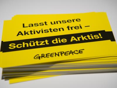 Den Greenpeace-Aktivisten wird «bandenmäßige Piraterie» vorgeworfen. Foto: Maja Hitij Greenpeace-Flyer