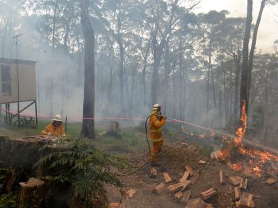 Nieselregen hat der Feuerwehr in der Waldbrandregion westlich von Sydney eine Verschnaufpause verschafft. Foto Dan Himbrechts Foto: Dan Himbrechts Kampf gegen das Feuer