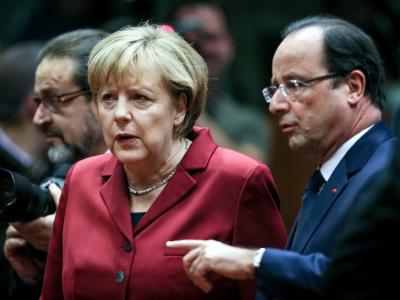 Angela Merkel und Francois Hollande beim EU-Gipfel. Foto: Olivier Hoslet Merkel und Hollande