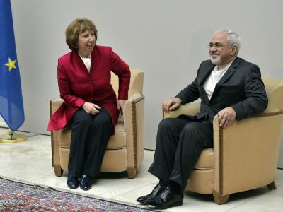 Die EU-Außenbeauftragte Catherine Ashton und Irans Außenminister Mohammed Dschawad Sarif in Genf. Foto: Martial Trezzini Atomgespräche