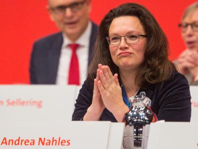 Wiedergewählt mit magerem Ergebnis: SPD-Generalsekretärin Andrea Nahles. Foto: Hannibal Andrea Nahles