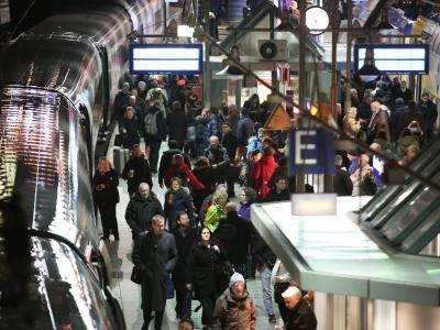 Reisende im Hauptbahnhof in Hamburg: Wegen des Orkans Xaver gibt es Verspätungen und Zugausfälle. Foto: Bodo Marks Reisende
