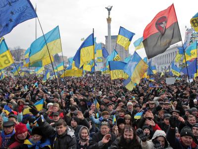 Zur Kundgebung der prowestlichen Opposition um Boxweltmeister Vitali Klitschko werden mehr als 200 000 Menschen erwartet. Foto: Zurab Kurtsikidze Proteste in der Ukraine