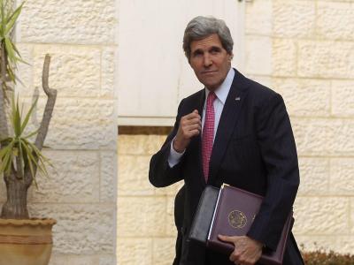 US-Außenminister Kerry am Samstag in Ramallah im Westjordanland. Foto: Atef Safadi Kerry in Ramallah