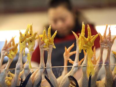 Hühnerfüße auf einem Markt in Shanghai. Eine Frau in Kanada ist an Vogelgrippe gestorben. Foto: Qilai Shen/Archiv Geflügel
