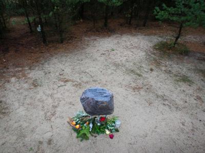 Blumen am Gedenkstein für die getötete Joggerin aus Lübeck. Foto: Jens Büttner Gedenkstein