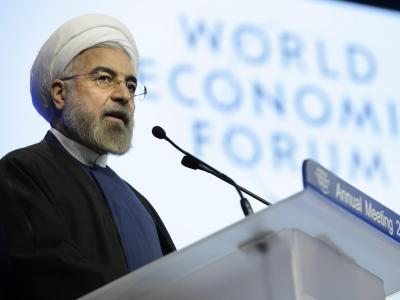 Irans Präsident Hassan Ruhani spricht beim Weltwirtschaftsforum in Davos. Foto: Laurent Gillieron Hassan Ruhani