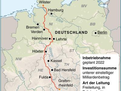 Karte zum Stromtrassenverlauf von Schleswig-Holstein nach Bayern. Foto: J. Reschke Mögliche Nord-Süd-Stromtrasse