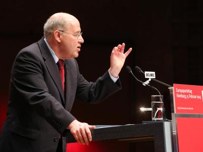 Linke-Fraktionschef Gregor Gysi beim Bundesparteitag in Hamburg. Foto: Bodo Marks Gysi