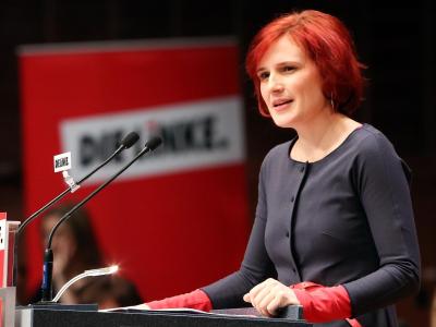 Die Bundesvorsitzende der Partei Die Linke, Katja Kipping, spricht in Hamburg. Foto: Bodo Marks Katja Kipping