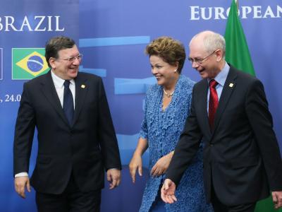 Die EU ist der Handelspartner Nummer eins Brasiliens. Foto: Olivier Hoslet Barroso, Rousseff und van Rompuy