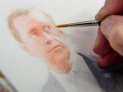 «Das Charakteristische an ihm ist seine Normalität, er ist gezeichnet vom Leben»: Christian Wulff. Foto: Julian Stratenschulte Wulff-Zeichnung