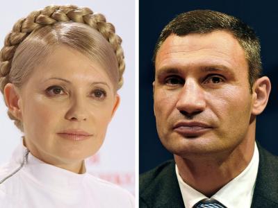 Vitali Klitschko tritt bei der Präsidentenwahl gegen die frühere Regierungschefin Julia Timoschenko an. Fotos: Archiv Foto: dpa/EPA Klitschko und Timoschenke